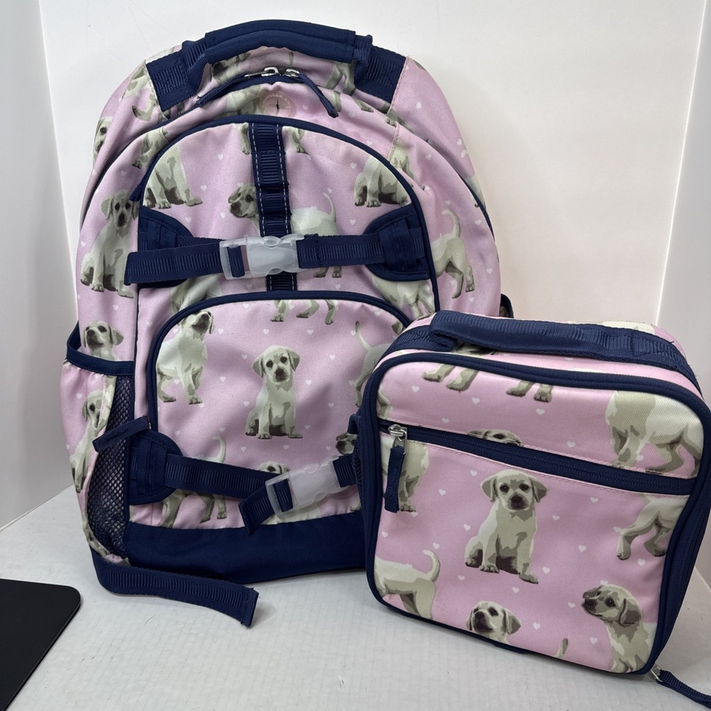 Pottery Barn Mackenzie Pink Navy Puppy Backpack & Lunchbox School Classroom Book